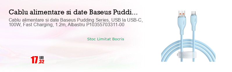 Cablu alimentare si date Baseus Pudding Series, USB la USB-C, 100W, Fast Charging, 1.2m, Albastru P10355703311-00