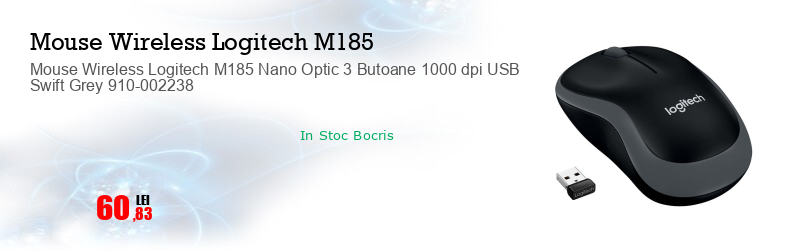 Mouse Wireless Logitech M185 Nano Optic 3 Butoane 1000 dpi USB Swift Grey 910-002238