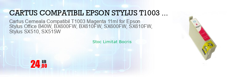Cartus Cerneala Compatibil T1003 Magenta 11ml for Epson Stylus Office B40W, BX600FW, BX610FW, SX600FW, SX610FW, Stylus SX510, SX515W