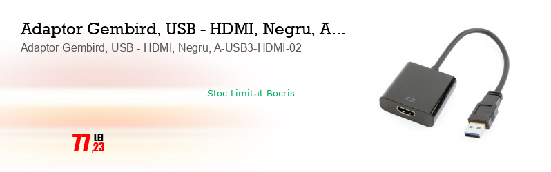 Adaptor Gembird, USB - HDMI, Negru, A-USB3-HDMI-02