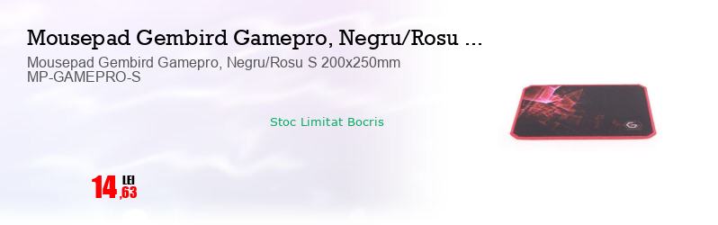 Mousepad Gembird Gamepro, Negru/Rosu S 200x250mm MP-GAMEPRO-S