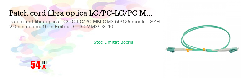 Patch cord fibra optica LC/PC-LC/PC MM OM3 50/125 manta LSZH 2.0mm duplex 10 m Emtex LC-LC-MM3/DX-10
