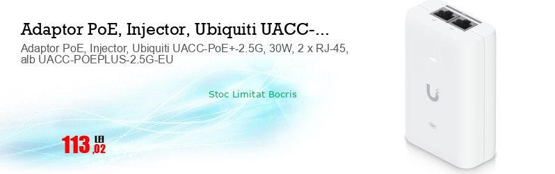 Adaptor PoE, Injector, Ubiquiti UACC-PoE+-2.5G, 30W, 2 x RJ-45, alb UACC-POEPLUS-2.5G-EU