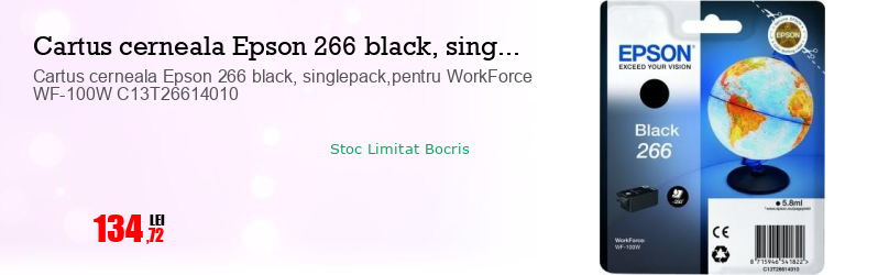 Cartus cerneala Epson 266 black, singlepack,pentru WorkForce WF-100W C13T26614010