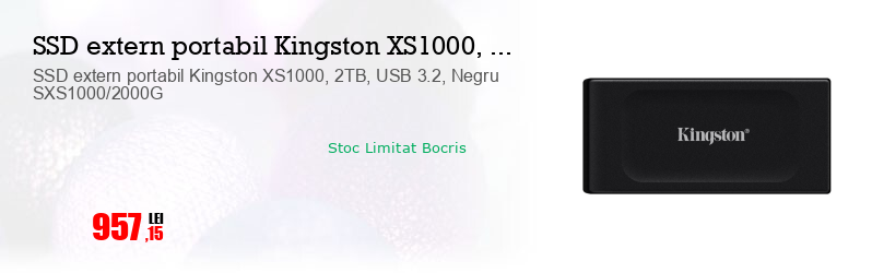 SSD extern portabil Kingston XS1000, 2TB, USB 3.2, Negru SXS1000/2000G