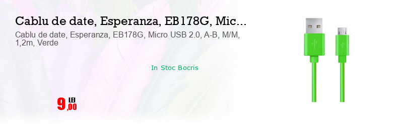 Cablu de date, Esperanza, EB178G, Micro USB 2.0, A-B, M/M, 1,2m, Verde