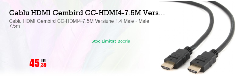 Cablu HDMI Gembird CC-HDMI4-7.5M Versiune 1.4 Male - Male 7.5m