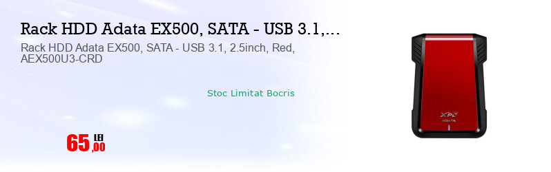 Rack HDD Adata EX500, SATA - USB 3.1, 2.5inch, Red, AEX500U3-CRD