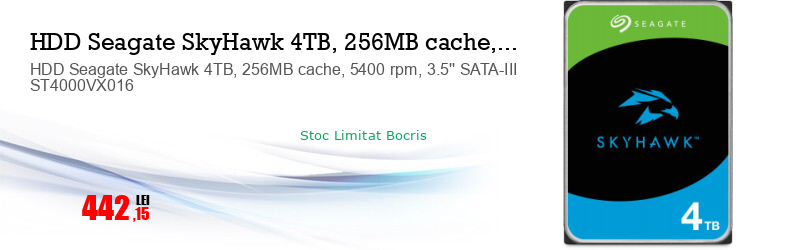 HDD Seagate SkyHawk 4TB, 256MB cache, 5400 rpm, 3.5'' SATA-III ST4000VX016