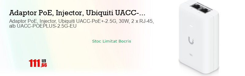 Adaptor PoE, Injector, Ubiquiti UACC-PoE+-2.5G, 30W, 2 x RJ-45, alb UACC-POEPLUS-2.5G-EU