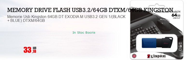 Memorie Usb Kingston 64GB DT EXODIA M USB3.2 GEN 1/(BLACK + BLUE) DTXM/64GB