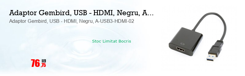 Adaptor Gembird, USB - HDMI, Negru, A-USB3-HDMI-02
