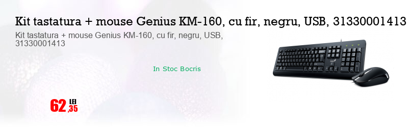 Kit tastatura + mouse Genius KM-160, cu fir, negru, USB, 31330001413