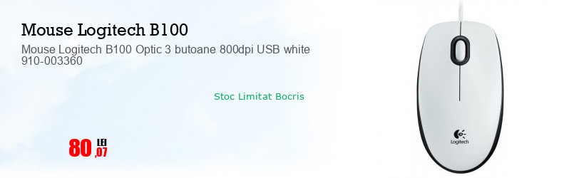 Mouse Logitech B100 Optic 3 butoane 800dpi USB white 910-003360
