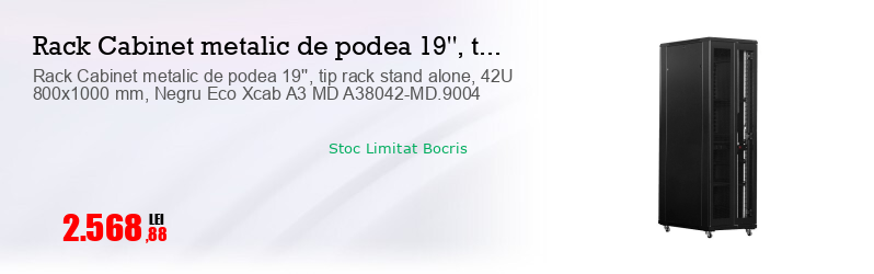 Rack Cabinet metalic de podea 19'', tip rack stand alone, 42U 800x1000 mm, Negru Eco Xcab A3 MD A38042-MD.9004