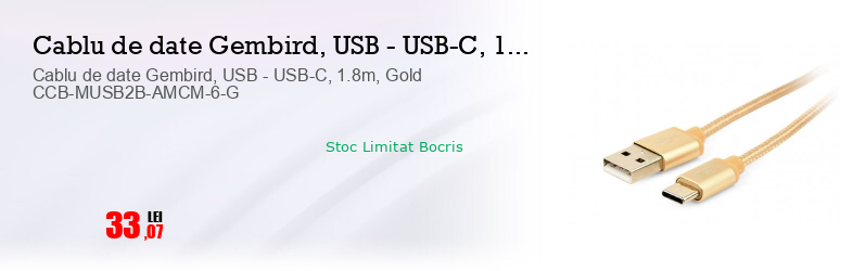 Cablu de date Gembird, USB - USB-C, 1.8m, Gold CCB-MUSB2B-AMCM-6-G