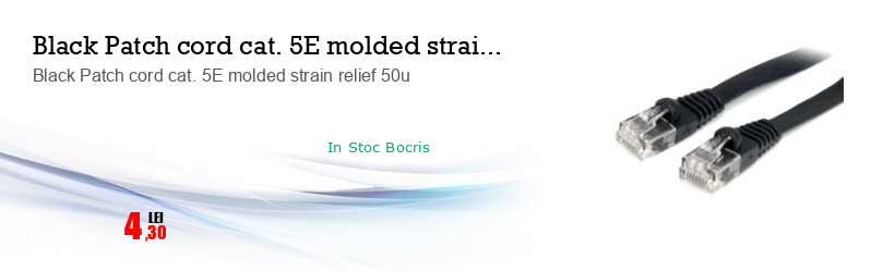 Black Patch cord cat. 5E molded strain relief 50u
