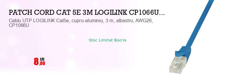 Cablu UTP LOGILINK Cat5e, cupru-aluminiu, 3 m, albastru, AWG26, CP1066U
