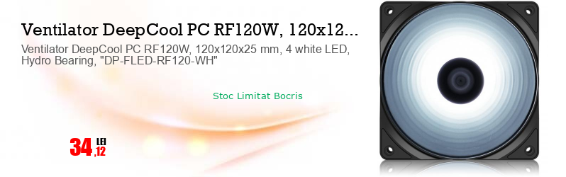 Ventilator DeepCool PC RF120W, 120x120x25 mm, 4 white LED, Hydro Bearing, "DP-FLED-RF120-WH"