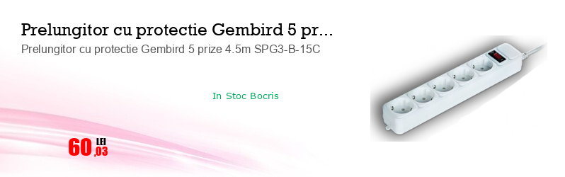 Prelungitor cu protectie Gembird 5 prize 4.5m SPG3-B-15C