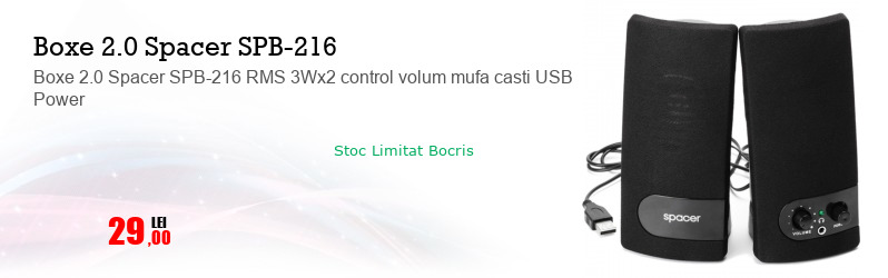 Boxe 2.0 Spacer SPB-216 RMS 3Wx2 control volum mufa casti USB Power