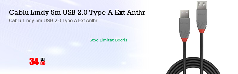 Cablu Lindy 5m USB 2.0 Type A Ext Anthr
