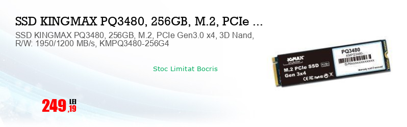 SSD KINGMAX PQ3480, 256GB, M.2, PCIe Gen3.0 x4, 3D Nand, R/W: 1950/1200 MB/s, KMPQ3480-256G4