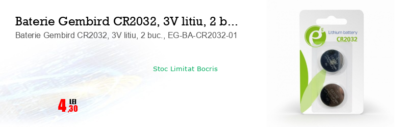 Baterie Gembird CR2032, 3V litiu, 2 buc., EG-BA-CR2032-01
