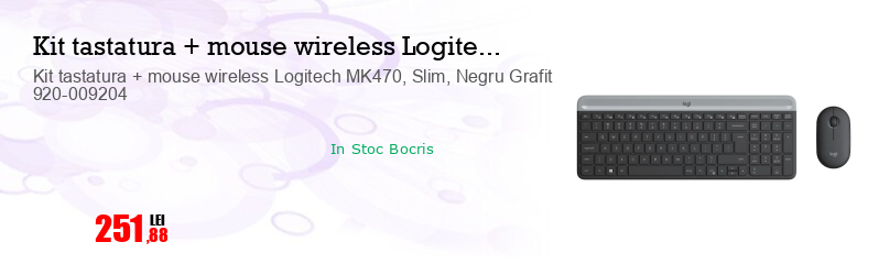 Kit tastatura + mouse wireless Logitech MK470, Slim, Negru Grafit 920-009204