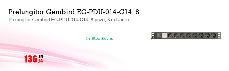 Prelungitor Gembird EG-PDU-014-C14, 8 prize, 3 m Negru