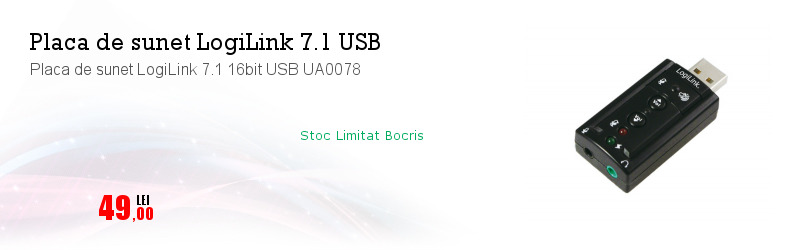 Placa de sunet LogiLink 7.1 16bit USB UA0078