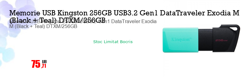 Memorie USB Kingston 256GB USB3.2 Gen1 DataTraveler Exodia M (Black + Teal) DTXM/256GB