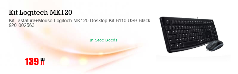 Kit Tastatura+Mouse Logitech MK120 Desktop Kit B110 USB Black 920-002563