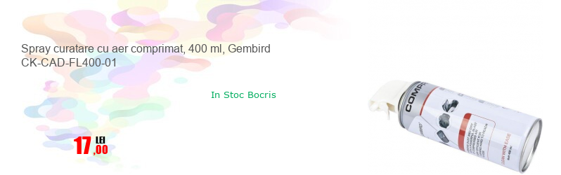 Spray curatare cu aer comprimat, 400 ml, Gembird CK-CAD-FL400-01