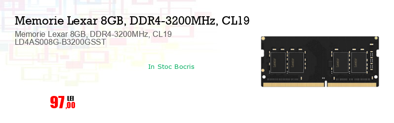 Memorie Lexar 8GB, DDR4-3200MHz, CL19 LD4AS008G-B3200GSST