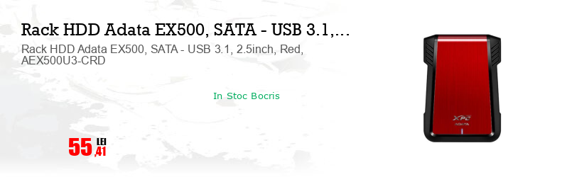 Rack HDD Adata EX500, SATA - USB 3.1, 2.5inch, Red, AEX500U3-CRD