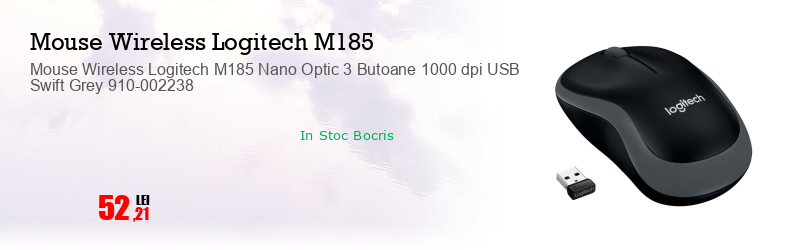 Mouse Wireless Logitech M185 Nano Optic 3 Butoane 1000 dpi USB Swift Grey 910-002238