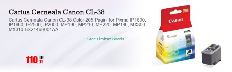 Cartus Cerneala Canon CL-38 Color 205 Pagini for Pixma IP1800, IP1900, IP2500, IP2600, MP190, MP210, MP220, MP140, MX300, MX310 BS2146B001AA