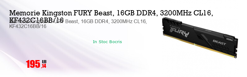 Memorie Kingston FURY Beast, 16GB DDR4, 3200MHz CL16, KF432C16BB/16