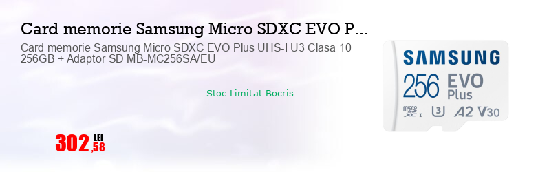 Card memorie Samsung Micro SDXC EVO Plus UHS-I U3 Clasa 10 256GB + Adaptor SD MB-MC256SA/EU