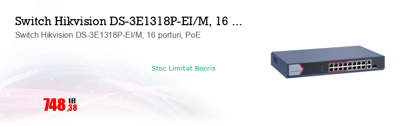 Switch Hikvision DS-3E1318P-EI/M, 16 porturi, PoE
