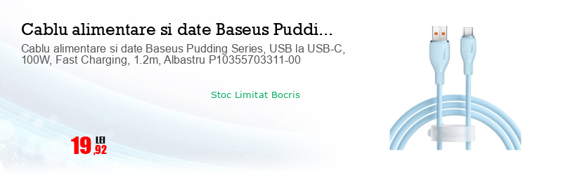 Cablu alimentare si date Baseus Pudding Series, USB la USB-C, 100W, Fast Charging, 1.2m, Albastru P10355703311-00