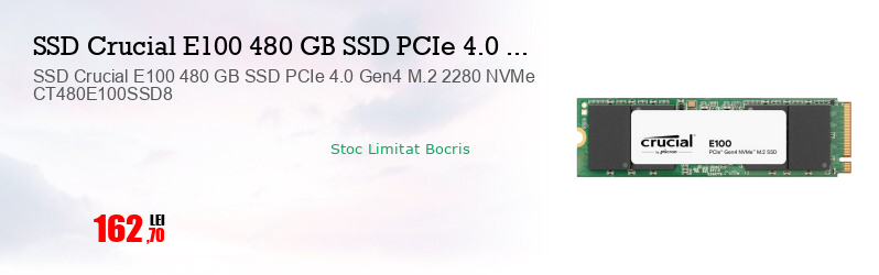 SSD Crucial E100 480 GB SSD PCIe 4.0 Gen4 M.2 2280 NVMe CT480E100SSD8