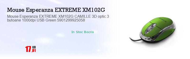 Mouse Esperanza EXTREME XM102G CAMILLE 3D optic 3 butoane 1000dpi USB Green 5901299925058