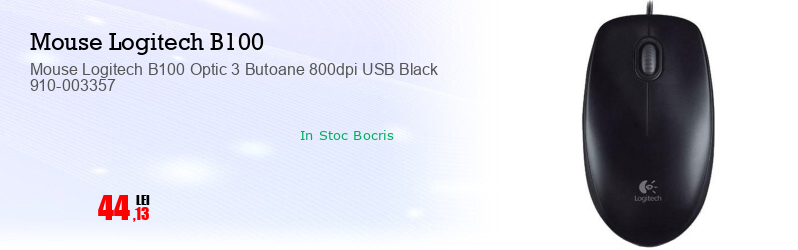 Mouse Logitech B100 Optic 3 Butoane 800dpi USB Black 910-003357