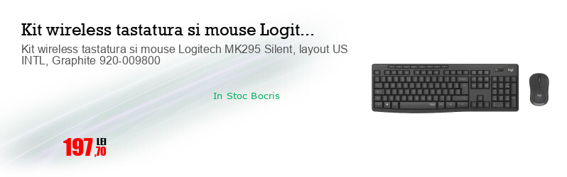 Kit wireless tastatura si mouse Logitech MK295 Silent, layout US INTL, Graphite 920-009800