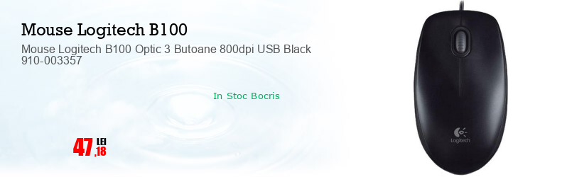 Mouse Logitech B100 Optic 3 Butoane 800dpi USB Black 910-003357