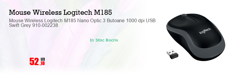 Mouse Wireless Logitech M185 Nano Optic 3 Butoane 1000 dpi USB Swift Grey 910-002238