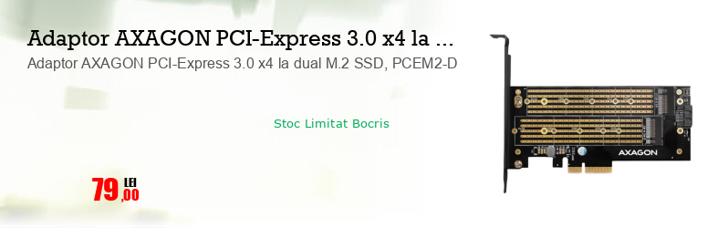 Adaptor AXAGON PCI-Express 3.0 x4 la dual M.2 SSD, PCEM2-D