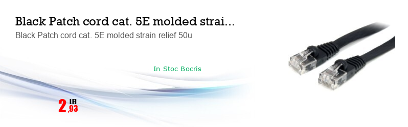 Black Patch cord cat. 5E molded strain relief 50u